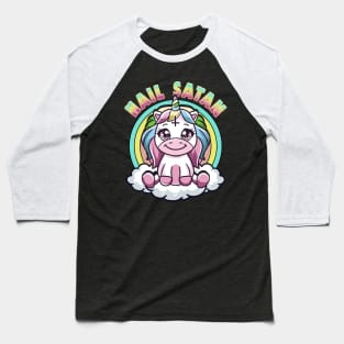 Hail Satan Unicorn Rainbow Heavy Metal Satanic Pun Baseball T-Shirt